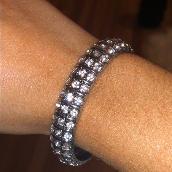 Vintage Rhinestone Crystal Silver Bangle - Picture 5 of 6